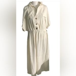 Cream Button-Up Midi Dress